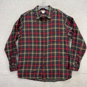 Carbon2Cobalt Flannel Button Up Shirt Mens Large Red Olive Black Plaid Cotton